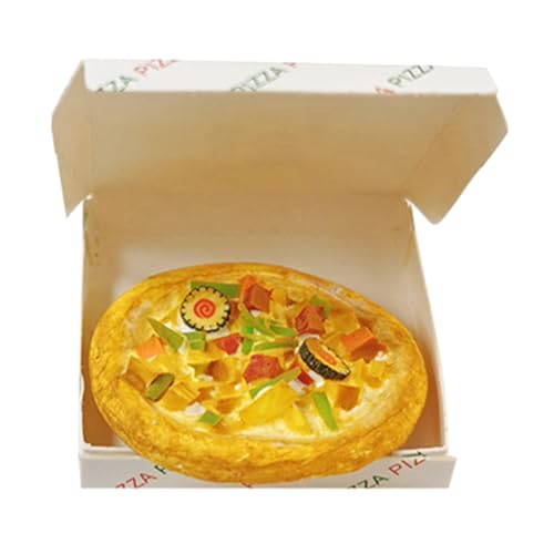 Vaguelly 1 Set Mini Pizza Mit Box Miniaturen Puppenhaus Mini Pizza Modell Künstliche Pizza Kunstharz Bastel Pizza Modell Dekor Mini DIY Dekor Gefälschtes Pizza Modell Puppenhaus von Vaguelly