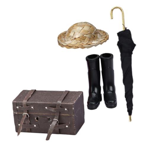 Vaguelly 1 Set Miniatur Dekor Puppenhaus Mini Koffer Mini Regenstiefel Mini Regenschirm Mini Möbel Puppenhaus Reisezubehör Mikro Szenen Regenschirm Miniatur Regenschirm von Vaguelly