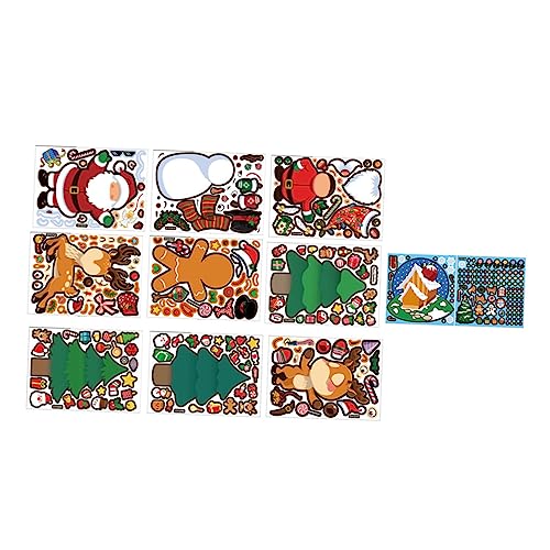 Vaguelly 10 Blätter Weihnachtsaufkleber Wandtattoo Weihnachten Kinderpuzzle weihnachtssticker Kinder Spielzeug für Kinder weihnchtsdeko Weihnachts-Cartoon-Aufkleber DIY-Puzzle-Aufkleber PVC von Vaguelly