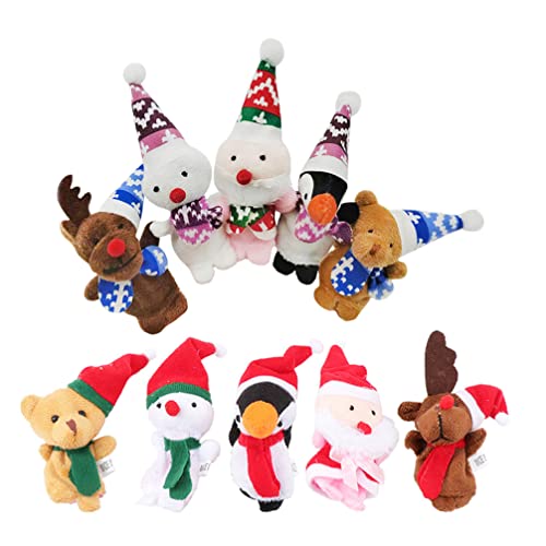 Vaguelly 10 Stück Weihnachts-Fingerpuppen Spielzeug Niedliche Ausgestopfte Fingerpuppen Weihnachtsmann Schneemann Elch Fingerplüsch-Weihnachts-Fingerpuppen Für Winterurlaub Partygeschenke von Vaguelly