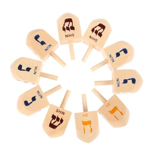 Vaguelly 10PCS Chanukka Holz Dreidel Klassische Kreisel FüR Kinder Mehrfarbig Perfekt FüR Hanukkah Party Dekorationen Und Spiele, 4x2x1.8cm, 45g von Vaguelly