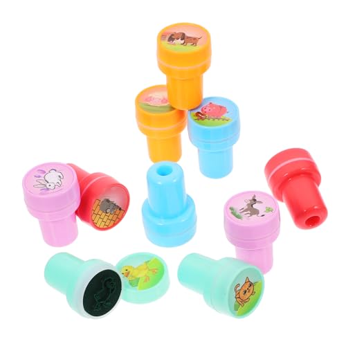 Vaguelly 10St Kinderstempel Tiere Stempel für Stempel Geburtstagsgeschenke Tierstempel-Set für Nutztiere Zahlenzug Handstempel Ostervorräte PVC von Vaguelly