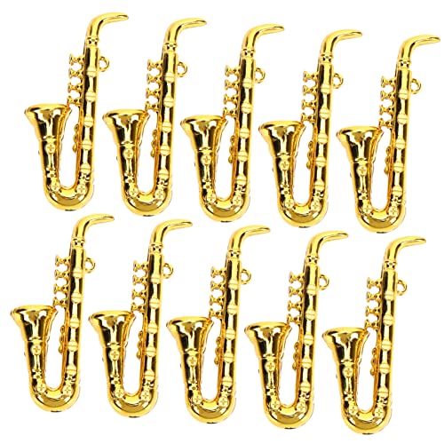 Vaguelly 10st Musikinstrumentenmodell Kleine Geige Miniatur Figuren Kleines Saxophon Kleine Musikinstrumente Winzige Musikinstrumente Golden Plastik von Vaguelly