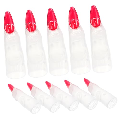 Vaguelly 10st Nägel Drücken Rot Nagelring Halloween Puppen Kurze Quadratische Falsche Nägel Reize Künstliche Nägel Mit Kleber Nagel-kit Nagelkunstaufkleber Gel-nagellack Salon Plastik von Vaguelly