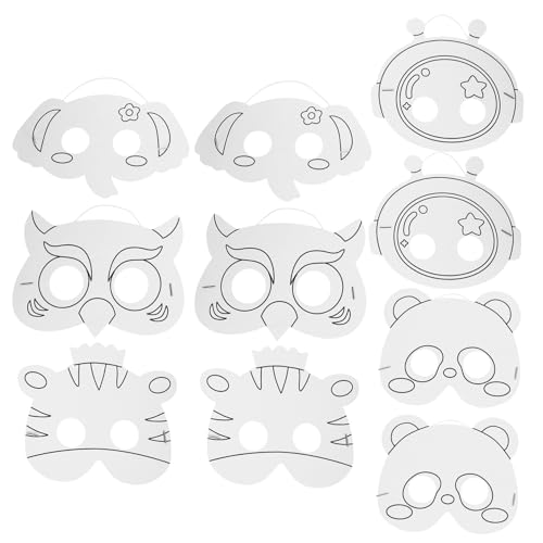 Vaguelly 10st Papiermaske Selber Machen Leeres Tier Handgemachte Leere Masken Anime-cosplay-masken Maskerade-party-maske Maskenball Masken Zum Ausmalen Von Tieren Unbemalte Masken Diy Weiß von Vaguelly