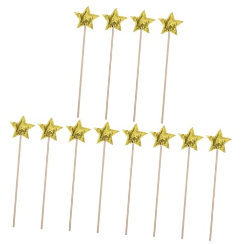 Vaguelly 12 STK Zauberstab Fairy Wand Party zubehör Kinder Kinderparty Zubehör Kinder spielsachen Spielzeug Toys Feenstab Sternenstab zum Ankleiden Glitzersterne Zauberstäbe hölzern Golden von Vaguelly