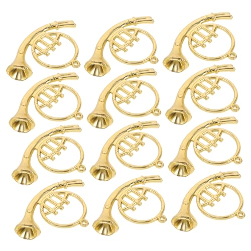 Vaguelly Miniatur-Trompeten-Ornament-Set 12-teilig Goldfarbenes Metall Christbaumschmuck von Vaguelly