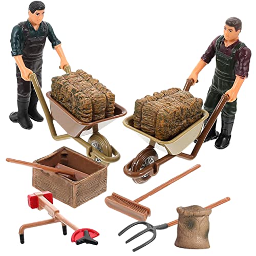 Vaguelly 12 Teiliges Miniatur Bauernhof Zubehör Set Mit Bauern Und Schubkarre Mini Werkzeuge Für Garten Und Farm Szene Pädagogisches Für Ideal Für Miniatur Landschaften von Vaguelly