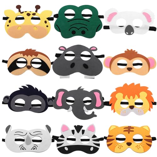 Vaguelly 12 Stücke Tier Maske Cartoon Filz Halloween Cosplay Maske Neuheit Jungen und Mädchen Party Maske von Vaguelly