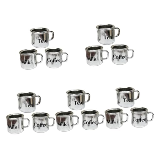 Vaguelly 15 STK Puppenstubentasse Kaffeegläser Wasserbecher Puppenhaus Kaffeebecher Teetasse Miniaturmodell Mini-Becher Stellen Sie Sich Vor, Sie Spielen Requisiten Rollenspielmodell Metall von Vaguelly