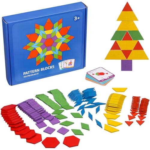 Vaguelly 155-Teiliges Holzmuster-Blöcke-Set Mit Geometrischen Formen Lustiges Tangram-Spielzeug Für Kinder Im Alter Von 4–8 Jahren Puzzle-Intelligenz von Vaguelly