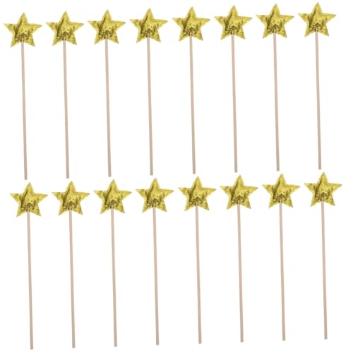 Vaguelly 16 STK Zauberstab Fairy Wand Party zubehör Kinder spielzeuge spielsachen für Kinder Kinderparty Zubehör Requisiten Zauberstäbe Stöcke Sternstab für Mädchen Feenstab Stoff Golden von Vaguelly