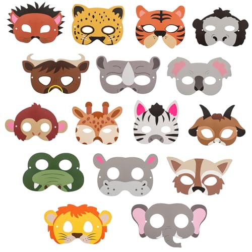 Vaguelly 16St Party-Maske Tiermasken-Set Papiermasken Masken für Spiele Masken Bastelset Bastelmasken zum dekorieren Tiermasken zum Basteln für Kinder Partygeschenke verkleiden süße Masken von Vaguelly