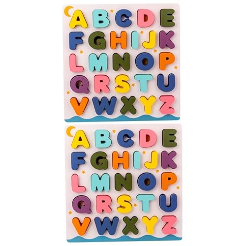 Vaguelly 2 Sätze Alphabet-Blöcke-Puzzle-Spielzeug 3D-Buchstaben-Rätsel für Kleinkinder Kinderspielzeug interaktives Spielzeug Kinder lernspiel Lernspielzeug aus Holz Intelligenz Stapelblock von Vaguelly