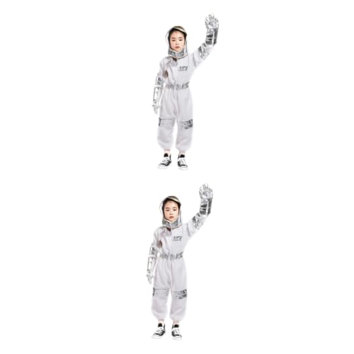 Vaguelly 2 Sätze Astronauten-Outfits Bühnenuniform Astronautenkostüm Kostüm-Halloween-Maskerade-Party Raumanzüge weiß Silber ausgefallenes Kostüm von Vaguelly