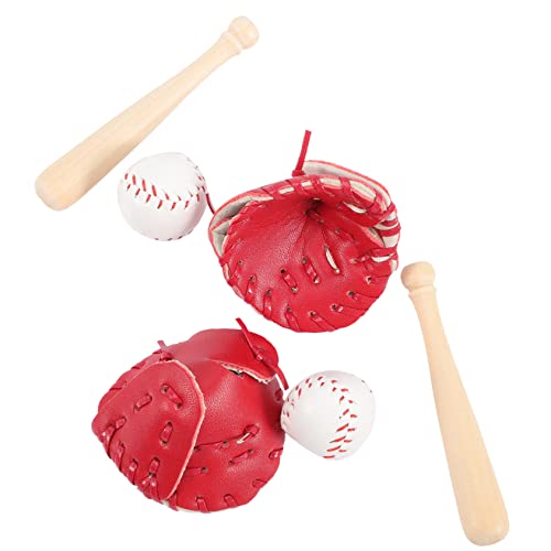 Vaguelly 2 Sätze Baseball-Softball-Abdeckung Netz Mini-Baseball Baseball-kuchendeckel Kuchendekoration Mit Baseballschläger Und Ball Schlüssel Miniatur-baseballhandschuhe Leder Rot von Vaguelly