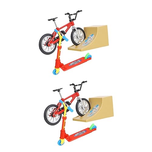 Vaguelly 2 Sätze Fingerrad Park-kit Fingerbike Mit Rampe Tragbarer Roller Minispielzeug Für Kinder Griffbrett Minirampe Heimtrainer Fingerbikes Und Scooter Mikrospielzeug Rot Plastik von Vaguelly