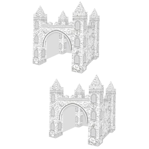 Vaguelly 2 Sätze Graffiti-Spielzeug 3D-papppuzzle 3D-gebäudemodell-Puzzle Gekritzelzeichnung 3D-Schloss Kinder Färben Spielhaus Ausmalpuzzle Selber Machen Indoor-Schloss Färben Papier Weiß von Vaguelly