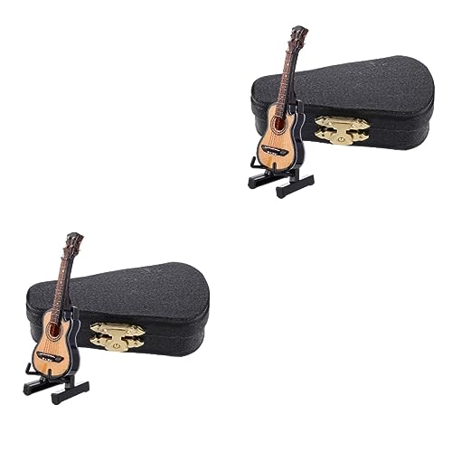 Vaguelly 2 Sätze Mini-Gitarre Spielzeug Desktop-Ornament Gitarrenstatue Desktop-Dekoration Miniaturgitarrenmodell Miniaturpuppen Kleine Gitarre Bass Violine E-Gitarren-Modell Mini-Welt Holz von Vaguelly