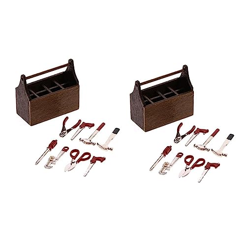 Vaguelly 2 Sätze Puppenhaus-werkzeugkasten Miniaturen Mini-Familien-Toolbox-schmuck Mini-szenen-Matching-Modell Mini-House-szenendekor Mini- -Toolbox-Modell Mini House Decor Holz Brown von Vaguelly