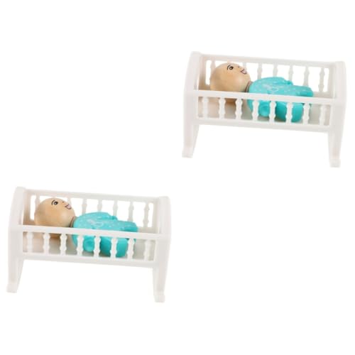 Vaguelly 2 Sätze Puppenhausbett Zubehör Für Puppenhäuser Mini-hausmöbel Puppenstubenmöbel Mini-Kinderbett Mini Hausbett Babypuppenbett Puppenhaus Babybett Miniaturbettmodell Holz von Vaguelly