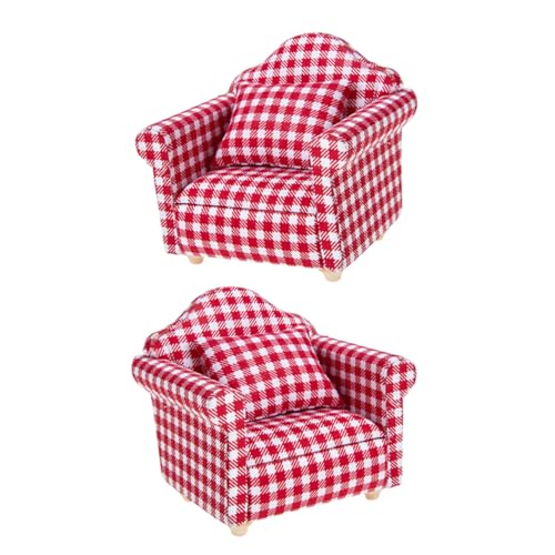 Vaguelly 2 Sätze Puppenstubensofa Zubehör Für Puppenhäuser Puppenhausmöbel Puppenwagen Puppenbett Puppenhochstuhl Puppenhaus-einzelsofa Miniatur-einzelsofa Puppenhaus Couch Stoff Rot von Vaguelly