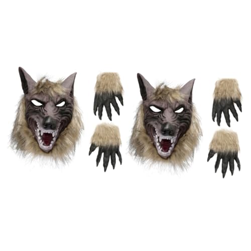 Vaguelly 2 Sätze Wolf-handschuh-maske Fuchsmasken Gruselige Horrormaske Streichmasken-requisiten Wolfsmasken Für Erwachsene Halloween-tiermasken Wolfskopfmasken Wolfsschwanz Vampir Vinyl von Vaguelly