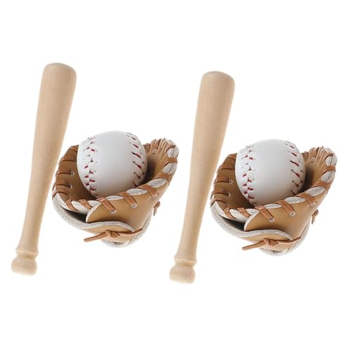 Vaguelly 2 Sets Mini-baseballschläger-handschuh-Ball-Set, Mini-, Miniatur-sportornamente von Vaguelly