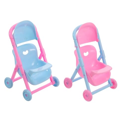 Vaguelly 2 Stück Babypuppenwagen Puppenhaus Miniatur Kinderwagen Puppenwagen Kinderwagen Faltbarer Kinderwagen Spielzeugmöbel Modell Für von Vaguelly