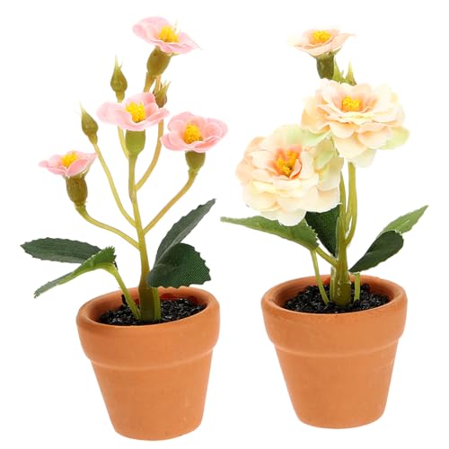 Vaguelly 2er Set Miniatur Blumen Töpfe Künstliche Pflanzen Im Blumentopf Für Deko Und Farbvarianten Perfekt Für Wohnaccessoires Puppenhaus Und Fotokulissen von Vaguelly