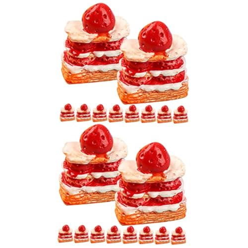 Vaguelly 24 STK Erdbeer-Sahne-Torte Spielzeuge Dessertringe Kuchen Dessert-Modell-dekor Künstliche Nahrungsstütze Gefälschtes Küchenspielzeug Mini-hausverzierung Mini-Essen Rot Harz von Vaguelly