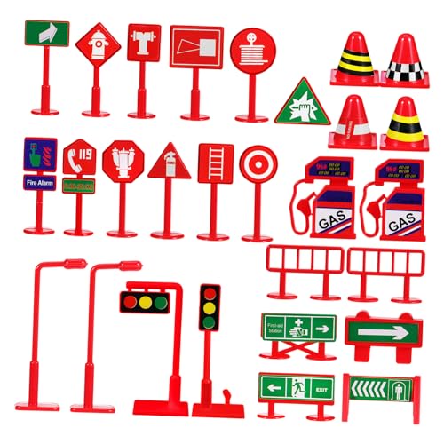Vaguelly 28 STK Simulierter 28-teiliger englischer Anzug Verkehrszeichenmodelle Minikegel Rollenspiel Verkehrszeichen verkehrserziehung verkehrsschilder Spielzeug Mini- Ampellampe PVC von Vaguelly