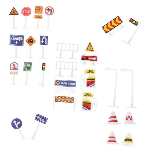 Vaguelly 28-Teiliges Set Verkehrszeichen für Kinder verkehrszeichen Kinder verkehrsschilder Kinder Straße Straßenschild Mini-Leitkegel Puzzle Ampel Säule Spielzeug Indikator Plastik von Vaguelly