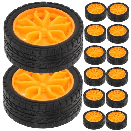 Vaguelly 28St Spielzeugautoreifen Mini-Kofferrad Kinder kleine Räder Lenkrad für Kinder DIY Spielzeugautozubehör DIY RC-Car-Reifen Räder für Kinderautos Auto montieren räder Gummi Orange von Vaguelly