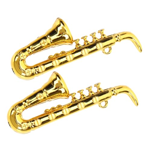 Vaguelly 2St Mini-Saxophon Desktop-Mini-Instrument Miniatur-Saxophon Figur Puppenhaus Musikinstrument Sammlerstück Musikinstrument Kleines Saxophonmodell Hausdekoration Plastik Golden von Vaguelly