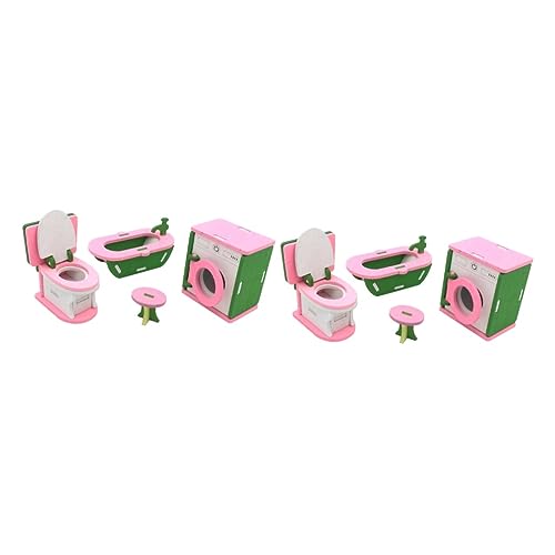 Vaguelly 2St Möbelspielzeug Kinder badezusatz rosaenne Miniature Dollhouse Furniture Bathroom Set for qridor Kinderspielzeug Hölzern von Vaguelly