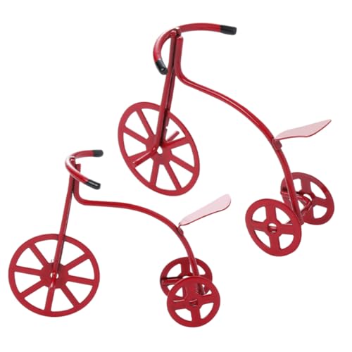 Vaguelly 2St Zubehör für Puppenhäuser Mini-Finger-Bike-Spielzeug Mini-Bike-Modell Fahrradverzierung Mini-Fingerbike Puppenhaus-Dreirad simuliertes Fahrradmodell Mini-Dreirad Legierung rot von Vaguelly