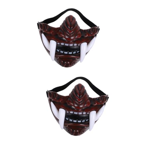 Vaguelly 2st Monstermaske Japanische Geistermaske Halbgesichts-kriegermaske Böse Cosplay-maske Halloween-maske Ni Maske Zombie-maske Halbgesichtsmaske Charaktermasken Clown-maske Rot Harz von Vaguelly