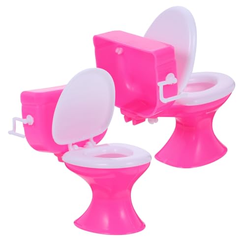 Vaguelly 2st Puppenhaus-Toilette Kotspielzeug Winzige Möbel Puppenhaus Miniatur Bausatz Selber Machen Puppenhaus-töpfchen Puppentoilette Mini- Simulationsspielzeug Rosa Plastik von Vaguelly