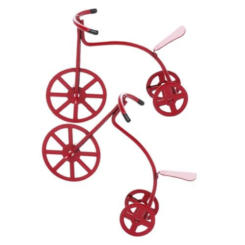 Vaguelly 2st Zubehör Für Puppenhäuser Puppenhaus-Dreirad Mini-fingerbike Fahrräder Für Puppenhäuser Fahrradverzierung Mini-Bike-Modell Puppenhaus Miniatur Fahrrad Mini-Dreirad Rot Legierung von Vaguelly