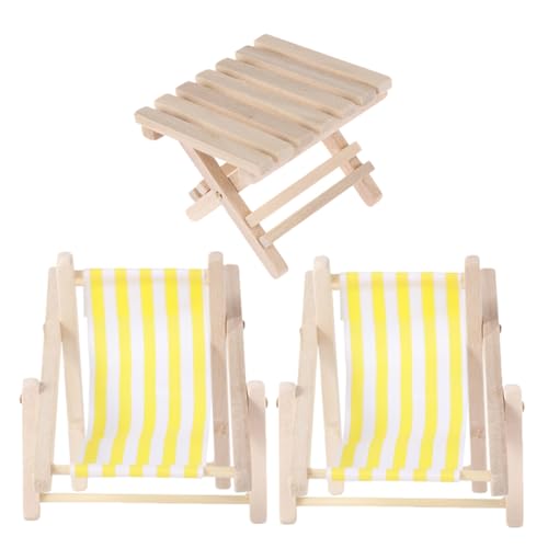 Vaguelly 3 STK Mini-Möbelmodell für spielzeuge für gieskanne kinderspielzeug Miniatur Strandstuhl Liege Puppenhaus Mini Strandkorb Mini-Loungesessel Holz Yellow von Vaguelly