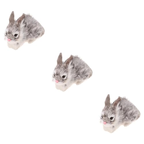 Vaguelly 3 STK Simulation Plüschkaninchen Osterhasenfigur Hasencharakter lebensechtes Kaninchen Animal Toys Tier Spielzeug Mini-Plüschkaninchen Simulations-Kaninchenspielzeug Grey von Vaguelly