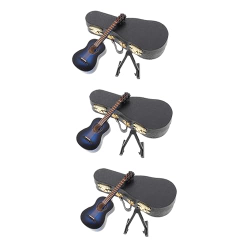 Vaguelly 3 Sätze Gitarrenmodell Puppenhaus Gitarre Miniaturen Miniatur-elektrogitarre Miniatur Gitarre Mini-bassgitarre Gitarrenstatue Winziges Kinder Dekor Desktop-Ornament Holz Blue von Vaguelly