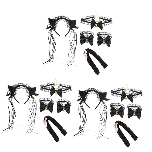 Vaguelly 3 Sätze Katzenohren Cosplay Pelziger Tierschwanz Pelziges Kostüm Rollenspiel Pelzschwanz Halloween Pelziger Fuchsschwanz Haarschmuck Für Tierohren Fuchsohren Black Plüsch von Vaguelly