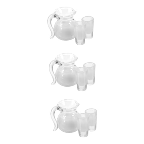 Vaguelly 3 Sätze Saftmilchglaskrug Miniaturbecher Miniatur-Wasserkocher Mini-Getränke Mini-Tasse Miniatures Milk jug Wasserkrug puppenhaus küche Dekoration Mini- -Küchendekor Harz Weiß von Vaguelly