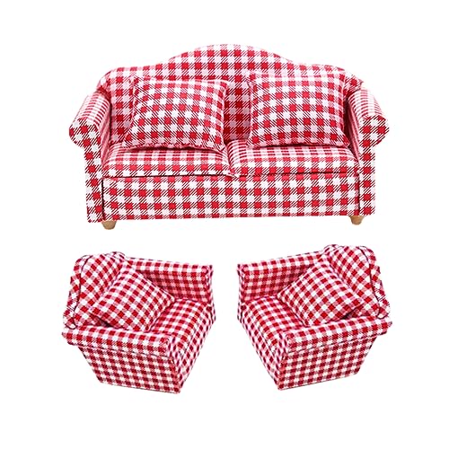 Vaguelly 3 Sätze Wohnzimmer Sofagarnitur Mini-Sofa-Modell Mini-Sofa-Kit Einzelsofa Couch wohnzimmermöbel Wohnkultur Mini-Möbelverzierungsspielzeug Mini-Möbelmodell Village Eukalyptusholz von Vaguelly