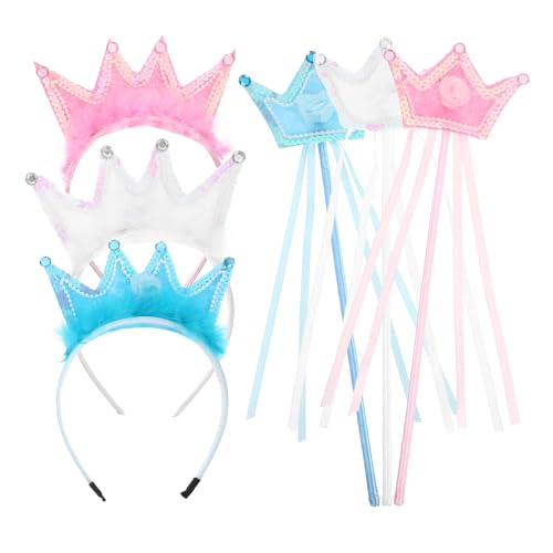 Vaguelly 3 Sets Prinzessinnen-Kronen-Stirnband und Feenstab, Feen-Tiara-Stab zum Anziehen für kleine Mädchen, Halloween, Weihnachten, Geburtstagsfeiern, Rollenspiel-Zubehör Vaguelly 3 Sets Prinzessinnen-Kronen-Stirnband und Feenstab, Feen-Tiara-Stab zum Anziehen für kleine Mädchen, Halloween, Weihnachten, Geburtstagsfeiern, Rollenspiel-Zubehör von Vaguelly