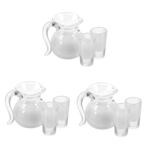 Vaguelly 3 Sets Saft Milch Glaskrug Miniatur Wasserkocher Puppenhaus Küchendekoration Mini Hauszubehör Mini Wasserkrug Miniaturbecher Miniaturgetränke Mini Wasserbecher von Vaguelly