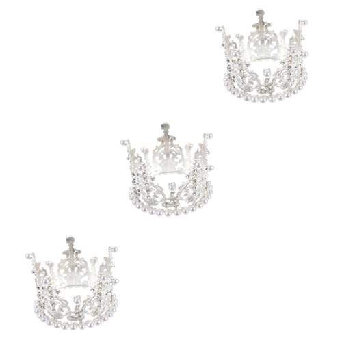 Vaguelly 3 Stk Krone Dekoration Ornament Cupcake-topper Krone Zum Dekorieren Cupcake-dekoration Mädchen Spielzeug Braut-tiara Kleiner Cupcake Kuchen Babyspielzeug Künstliche Perle Silver von Vaguelly