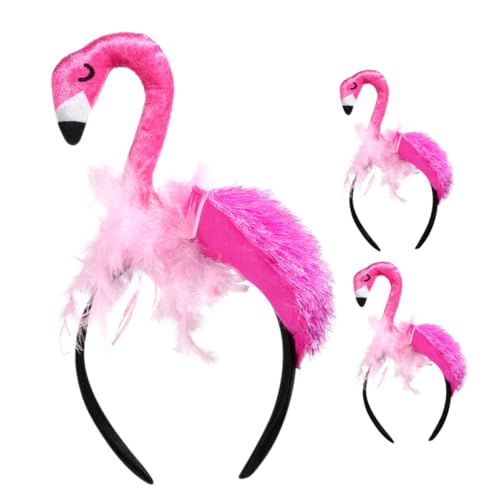 Vaguelly 3 Stück Flamingo-Stirnband Flamingo-Kopfbedeckung Flamingo-Geburtstagsfeierdekorationen Stirnbänder faschingskostüme fasnachtskostüme Plüschstirnband Tiere Haarbänder Feder Rosy von Vaguelly